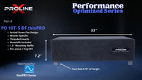 Proline X PO 10T-S DF thinPRO sealed down fire enclosure, front panel on 1.75 inch feet, 33 by 7.2 inches.