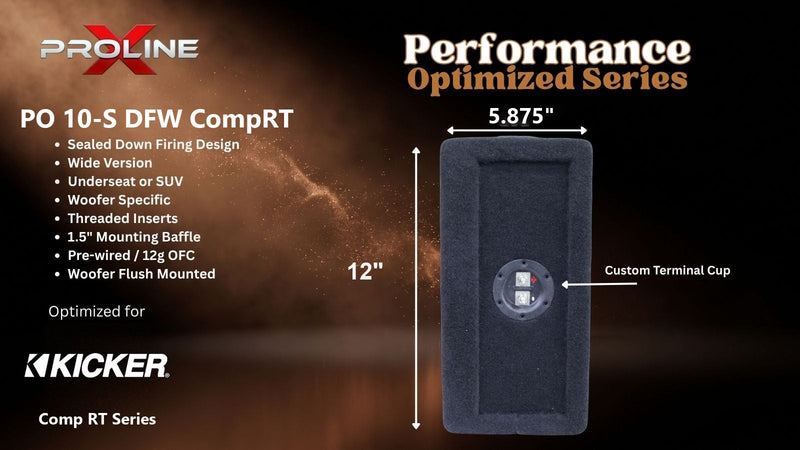 Proline X PO 10-S DFW CompRT sealed down-fire wide enclosure, end panel with side-mounted terminal cup, 5.875 inches tall by 12 inches deep.