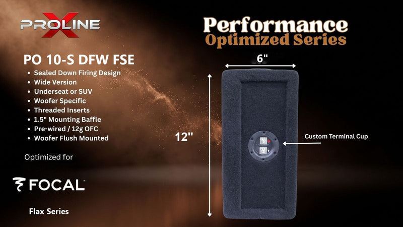Proline X PO 10-S DFW FSE sealed down-fire wide enclosure, end panel with side-mounted terminal cup, 6 inches tall by 12 inches deep.