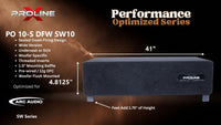 Proline X PO 10-S DFW SW10 sealed down-fire wide enclosure for the Arc Audio SW10, 41 inches wide by 4.8125 inches tall, feet add 1.75 inches of height.