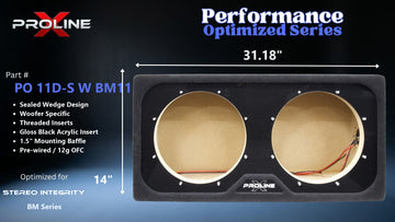 Proline X PO 11D-S W BM11 sealed wedge, front baffle with gloss black insert and pre-wired leads, 31.18 by 14 inches.