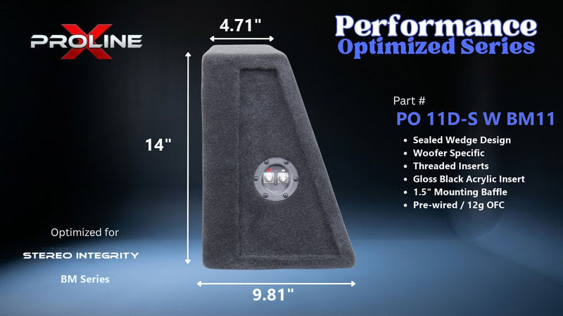 Proline X PO 11D-S W BM11 sealed wedge, side profile with recessed terminal cup, 9.81 inch base, 14 inches tall.