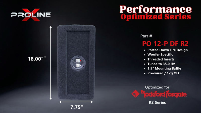 Proline X PO 12-P DF R2 ported down fire enclosure, end panel with recessed terminal cup, 18.00 by 7.75 inches.