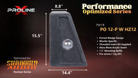 Proline X PO 12-P W HZ12 ported wedge, side profile with recessed terminal cup, 14.39 inch base, 15.5 inches tall.