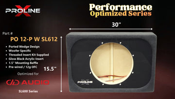 Proline X PO 12-P W SL612 ported wedge, front baffle with gloss black insert and pre-wired leads, 30 by 15.5 inches.