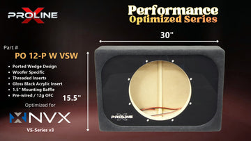Proline X PO 12-P W VSW ported wedge, front baffle with gloss black insert and pre-wired leads, 30 by 15.5 inches.