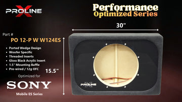 Proline X PO 12-P W W124ES ported wedge, front baffle with gloss black insert and pre-wired leads, 30 by 15.5 inches.