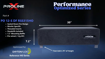 Proline X PO 12-S DF RSS315HO sealed down fire enclosure, front panel on 1.75 inch feet, 30 by 7.2 inches.
