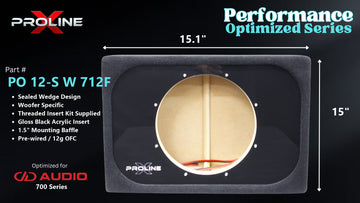 Proline X PO 12-S W 712F sealed wedge, front baffle with gloss black insert and pre-wired leads, 15.12 by 15 inches.