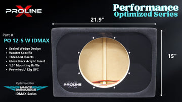 Proline X PO 12-S W IDMAX sealed wedge, front baffle with gloss black insert and pre-wired leads, 21.9 by 15 inches.