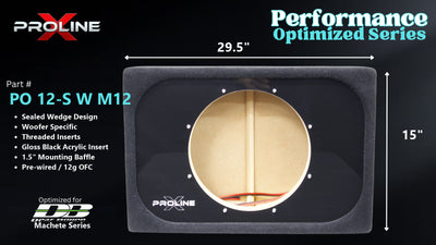 Proline X PO 12-S W M12 sealed wedge, front baffle with gloss black insert and pre-wired leads, 29.50 by 15 inches.