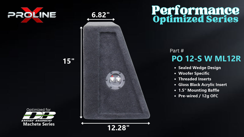Proline X PO 12-S W ML12R sealed wedge, side profile with recessed terminal cup, 12.28 inch base, 15 inches tall.