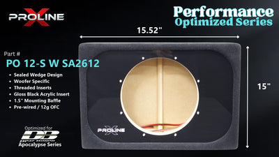 Proline X PO 12-S W SA2612 sealed wedge, front baffle with gloss black insert and pre-wired leads, 15.52 by 15 inches.
