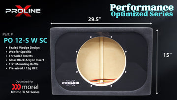 Proline X PO 12-S W SC sealed wedge, front baffle with gloss black insert and pre-wired leads, 29.5 by 15 inches.