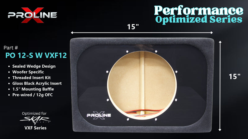 Proline X PO 12-S W VXF12 sealed wedge, front baffle with gloss black insert and pre-wired leads, 15 by 15 inches.