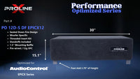 Proline X PO 12D-S DF EPICX12 sealed down fire enclosure, front panel on 1.75 inch feet, 30 by 15.1 inches.