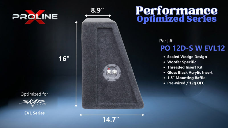 Proline X PO 12D-S W EVL12 sealed wedge, side profile with recessed terminal cup, 14.7 inch base, 16 inches tall.