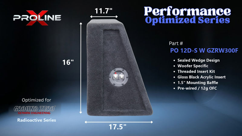 Proline X PO 12D-S W GZRW300F sealed wedge, side profile with recessed terminal cup, 17.5 inch base, 16 inches tall.