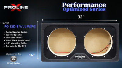 Proline X PO 12D-S W JL W3V3 sealed wedge, front baffle with gloss black insert and pre-wired leads, 32 by 16 inches.