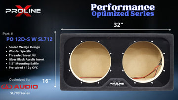 Proline X PO 12D-S W SL712 sealed wedge, front baffle with gloss black insert and pre-wired leads, 32 by 16 inches.