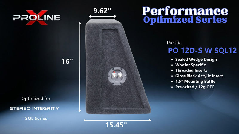 Proline X PO 12D-S W SQL12 sealed wedge, side profile with recessed terminal cup, 15.45 inch base, 16 inches tall.
