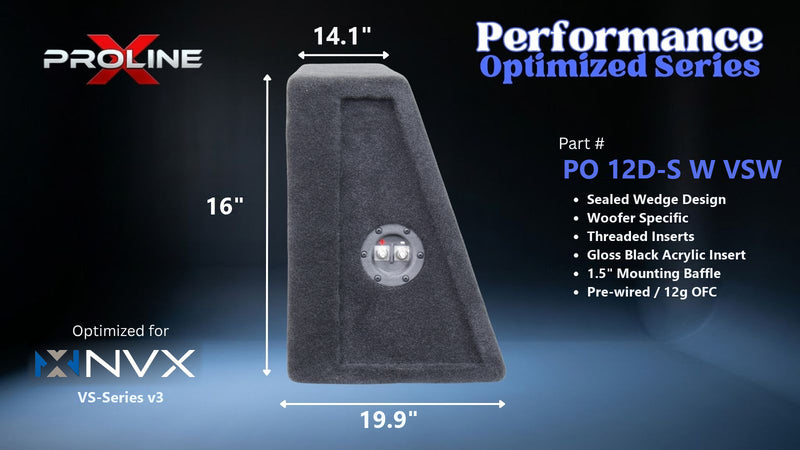 Proline X PO 12D-S W VSW sealed wedge, side profile with recessed terminal cup, 19.9 inch base, 16 inches tall.