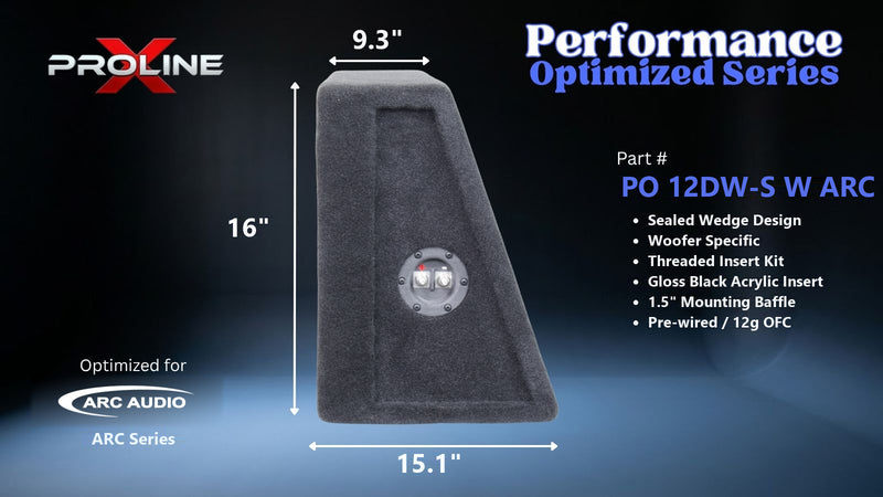 Proline X PO 12DW-S W ARC sealed wedge, side profile with recessed terminal cup, 15.1 inch base, 16 inches tall.