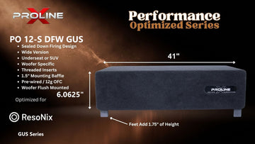 Proline X PO 12-S DFW GUS sealed down-fire wide enclosure for the ResoNix GUS-12, 41 inches wide by 6.0625 inches tall, feet add 1.75 inches of height.