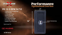 Proline X PO 12-S DFW SL712 sealed down-fire wide enclosure, end panel with side-mounted terminal cup, 7 inches tall by 14 inches deep.