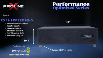 Proline X PO 15-S DF RSS390HO sealed down fire enclosure, front panel on 1.75 inch feet, 30 by 10.1 inches.