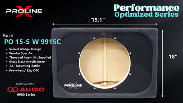 Proline X PO 15-S W 9915C sealed wedge, front baffle with gloss black insert and pre-wired leads, 19.12 by 18 inches.