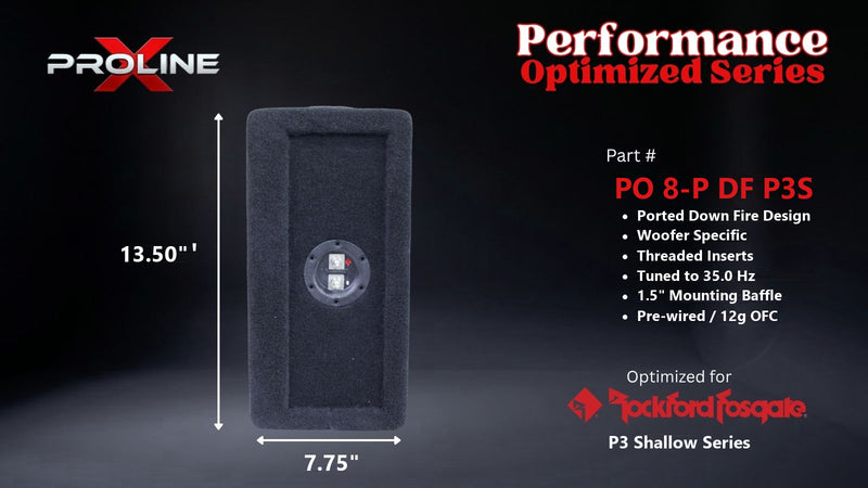 Proline X PO 8-P DF P3S ported down fire enclosure, end panel with recessed terminal cup, 13.50 by 7.75 inches.