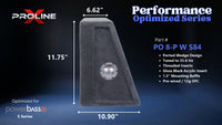 Proline X PO 8-P W S84 ported wedge enclosure, side profile with recessed terminal cup, 6.62 inch top, 10.90 inch base, 12 inches tall. Optimized for Image Dynamics IDMAX.