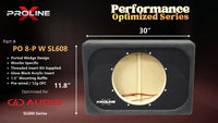 Proline X PO 8-P W SL608 ported wedge, front baffle with gloss black insert and pre-wired leads, 30 by 11.75 inches.