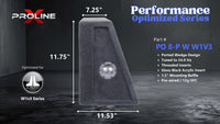 Proline X PO 8-P W W1V3 ported wedge enclosure, side profile with recessed terminal cup, 7.25 inch top, 11.53 inch base, 12 inches tall. Optimized for Image Dynamics IDMAX.