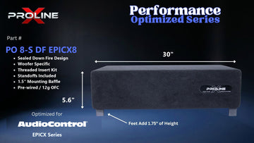 Proline X PO 8-S DF EPICX8 sealed down fire enclosure, front panel on 1.75 inch feet, 30 by 5.6 inches.