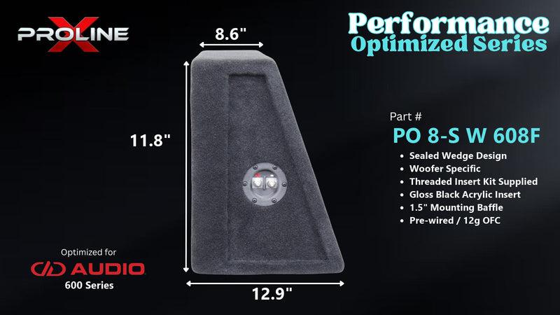 Proline X PO 8-S W 608F sealed wedge, side profile with recessed terminal cup, 12.87 inch base, 11.75 inches tall.