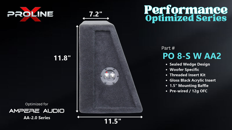 Proline X PO 8-S W AA2 sealed wedge, side profile with recessed terminal cup, 11.5 inch base, 11.8 inches tall.