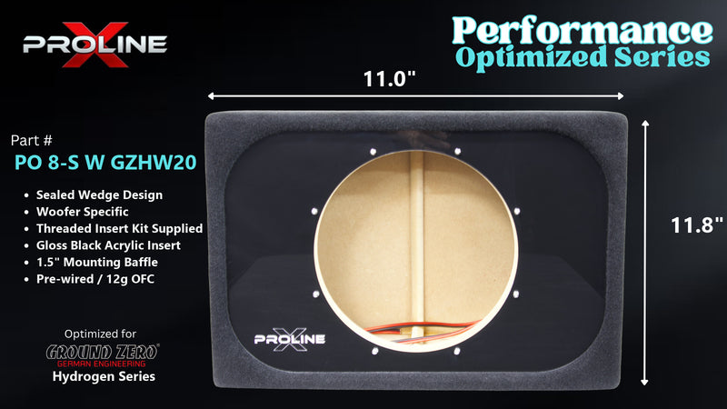 Proline X PO 8-S W GZHW20 sealed wedge, front baffle with gloss black insert and pre-wired leads, 10.97 by 11.75 inches.