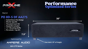 Proline X PO 8D-S DF AA275 sealed down fire enclosure, front panel on 1.75 inch feet, 30 by 7.9 inches.