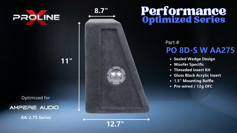 Proline X PO 8D-S W AA275 sealed wedge, side profile with recessed terminal cup, 12.7 inch base, 11 inches tall.