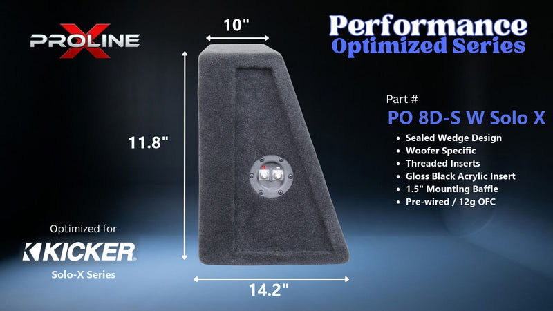 Proline X PO 8D-S W Solo X sealed wedge, side profile with recessed terminal cup, 14.2 inch base, 11.8 inches tall.