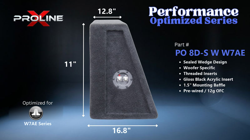Proline X PO 8D-S W W7AE sealed wedge, side profile with recessed terminal cup, 16.8 inch base, 11 inches tall.
