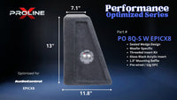Proline X PO 8Q-S W EPICX8 quad 8 inch sealed wide wedge enclosure for the AudioControl EPICX8, side profile with top and base depth. 44" W x 13" H x 11.83" D at base tapering to 7.09" D at top.