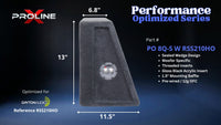 Proline X PO 8Q-S W RSS210HO quad 8 inch sealed wide wedge enclosure for the Dayton Audio Reference RSS210HO, side profile with top and base depth. 44" W x 13" H x 11.53" D at base tapering to 6.80" D at top.