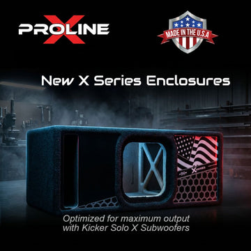 Proline X Series Enclosures with Kicker Solo X Subwoofers in a workshop setting.