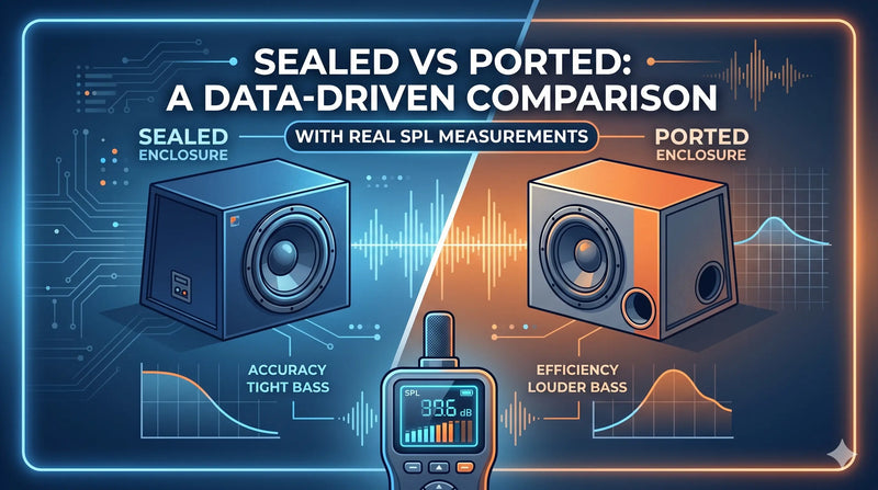 Comparison chart of sealed vs ported speaker enclosures with SPL measurements.
