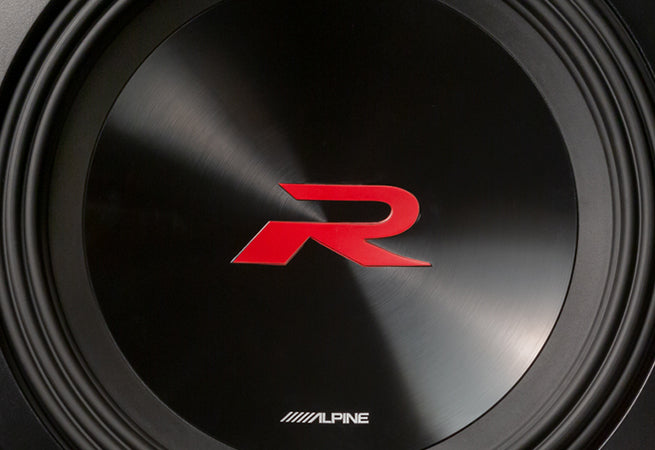 Alpine R2-W12D2 cone and dust cap with the red R logo