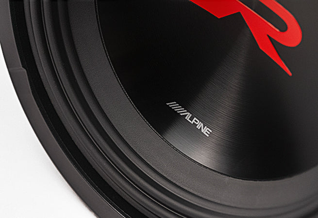 Close-up of the Alpine R2-W12D2 HAMR surround and cone