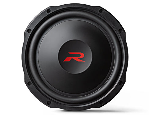 Alpine RS-W12D2 front view with the trim ring and red R-Series logo on the cone